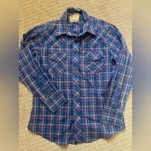 Wrangler Western Plaid Shirt Men’s L Snap Button Long Sleeve